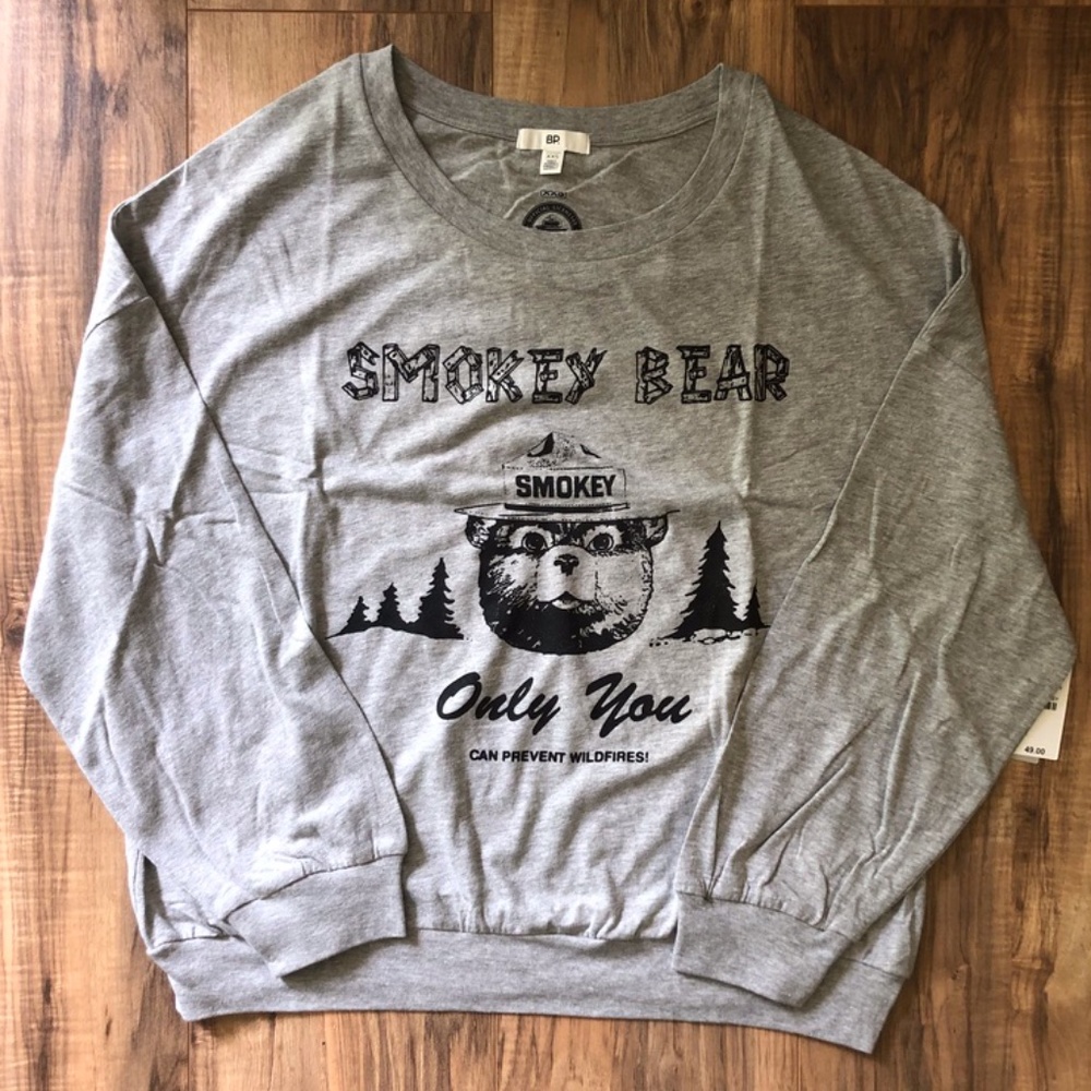 NWT - BP. Camp Smokey Bear Long Sleeve Gray T-Shirt XXS
